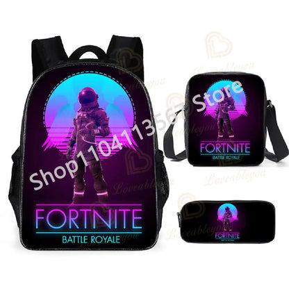 Set de 3 bucăți de ghiozdane Fortnite pentru băieți și fete, cu tematică Battle Royale, seturi de ghiozdane pentru jocuri, rucsacuri pentru jocuri, cadouri școlare