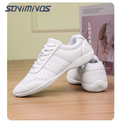 Women Dance Shoes Lightweight Flat Athletic Shoes Competitive Aerobic Gymnastics Shoes Fitness Sports Shoes White Dance Sneakers
