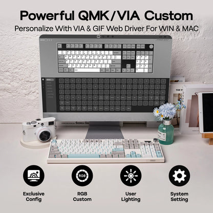 EPOMAKER QK108 QMK/VIA Full-Sized ANSI US Layout Wired/BT/2.4Ghz Wireless Mechanical Keyboard RGB Backlight with 8000mAh Battery