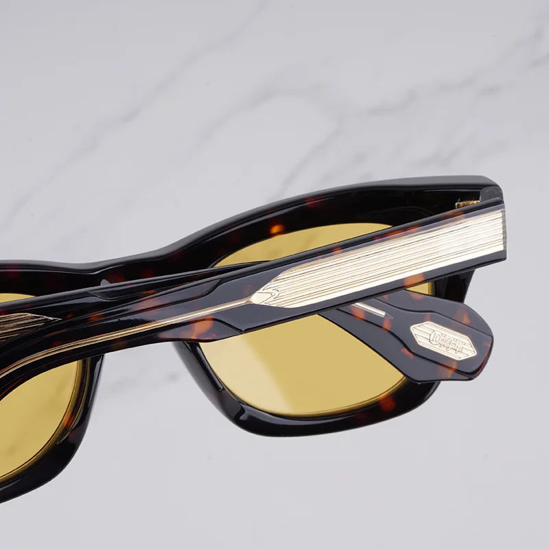 DEALAN Decade Collection Men's Classical Tortoise Gold Sunglasses Vintage Craft Cat Eye Thick Acetate Solar Glasses UV400