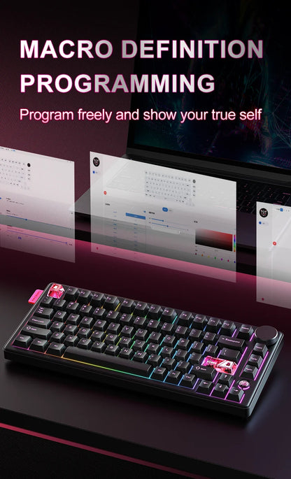 Onikuma 2025 New Mt706 Rgb Gaming Mechanical Keyboard 2.4g/ Wired/Bt, 81-Key Pbt Rgb Gaming Keyboard