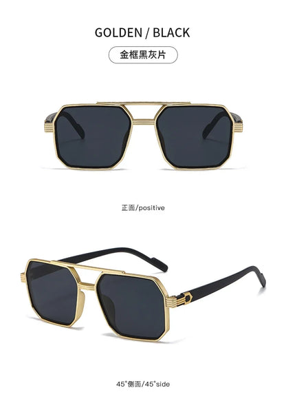 Trendy Women Luxury Polygonal Sunglasses Double Beam Men Metal Sunglass Outdoor Driving Shade Unisex