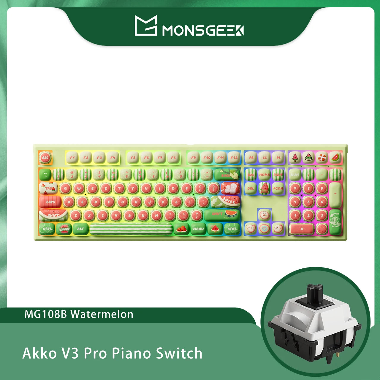 Akko MonsGeek MG108B Bun Wonderland Wireless Mechanical Keyboard MOG Profile RGB 108 Keys Full Size Hot Swap USB / 2.4G / BT 5.0