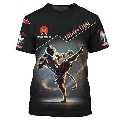 Cool ny Muay Thai-grafisk T-shirt til mænd, 3D-print med tiger- og dragemotiv, personlighed, tilpasset navn, T-shirt til sommer, træning og fitness