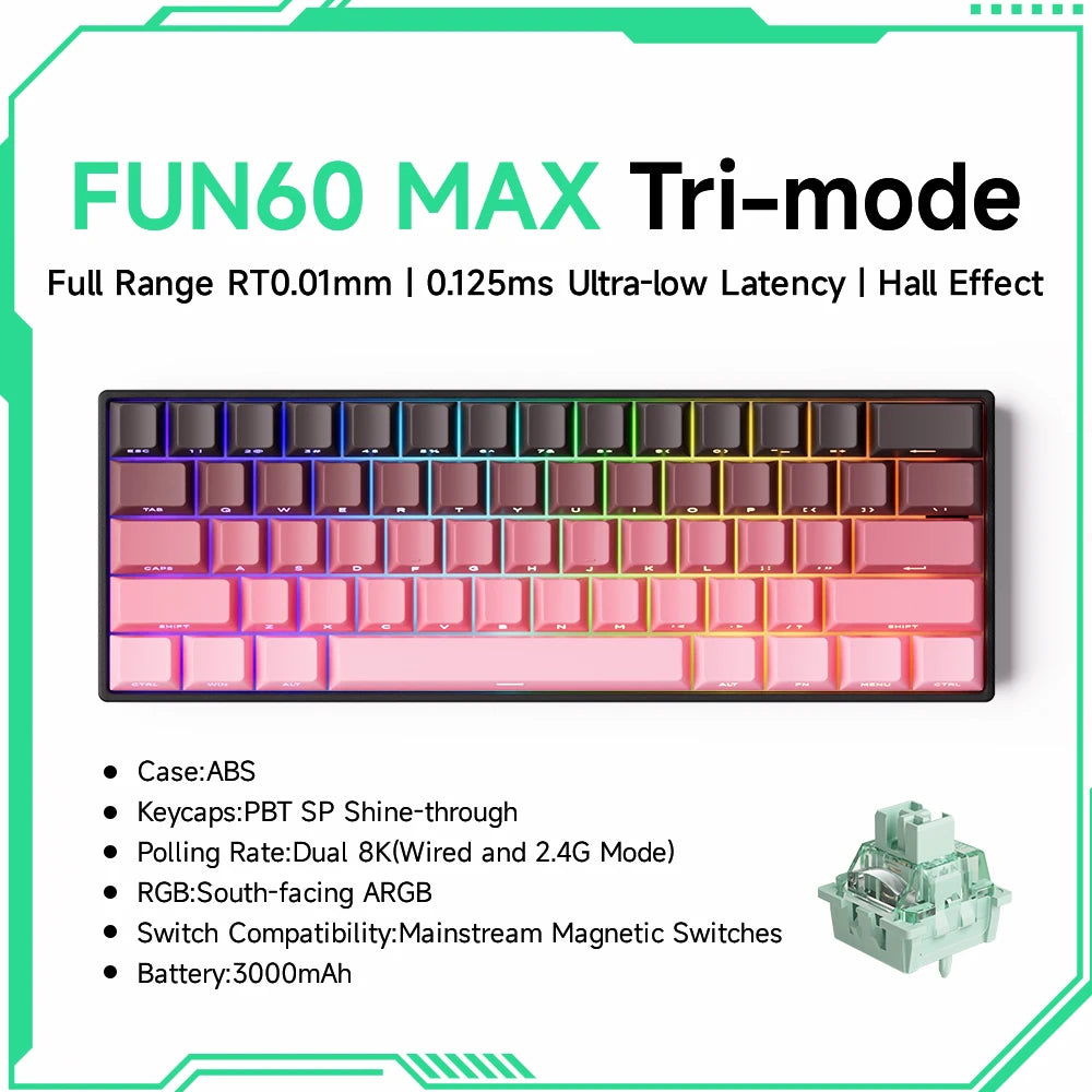 Akko MonsGeek FUN60 mechanische Tastatur mit Magnetschaltern, 60% Gaming-Tastatur, Rapid Trigger 0.01mm, 8K ARGB, HE/TMR Custom-Tastatur