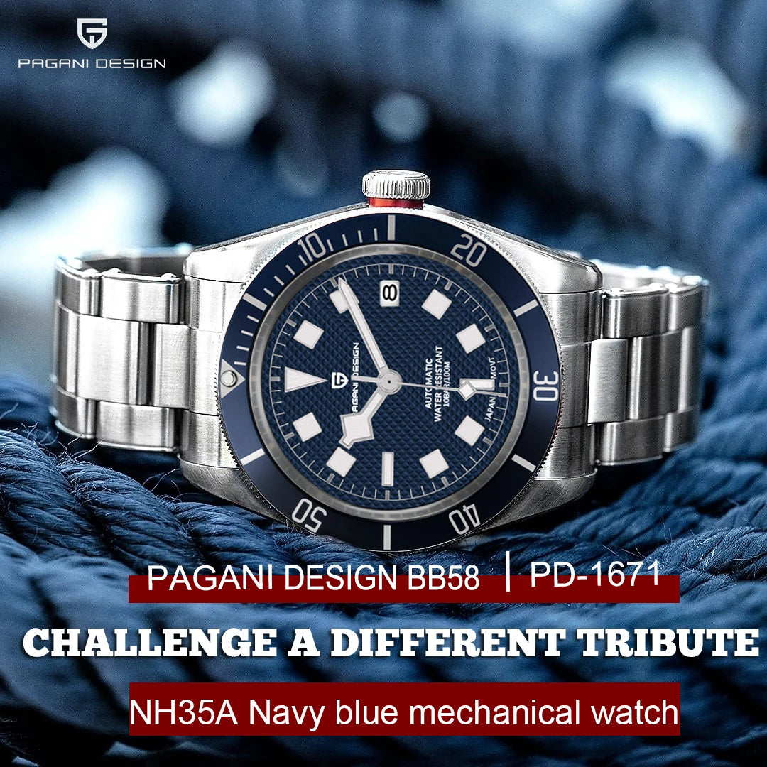 PAGANI DESIGN BB58 Steel Men's Mechancial Wrist Watches Luxury Automtaic Watch For Men AR Sapphire mirror Sport Waterproof Watch
