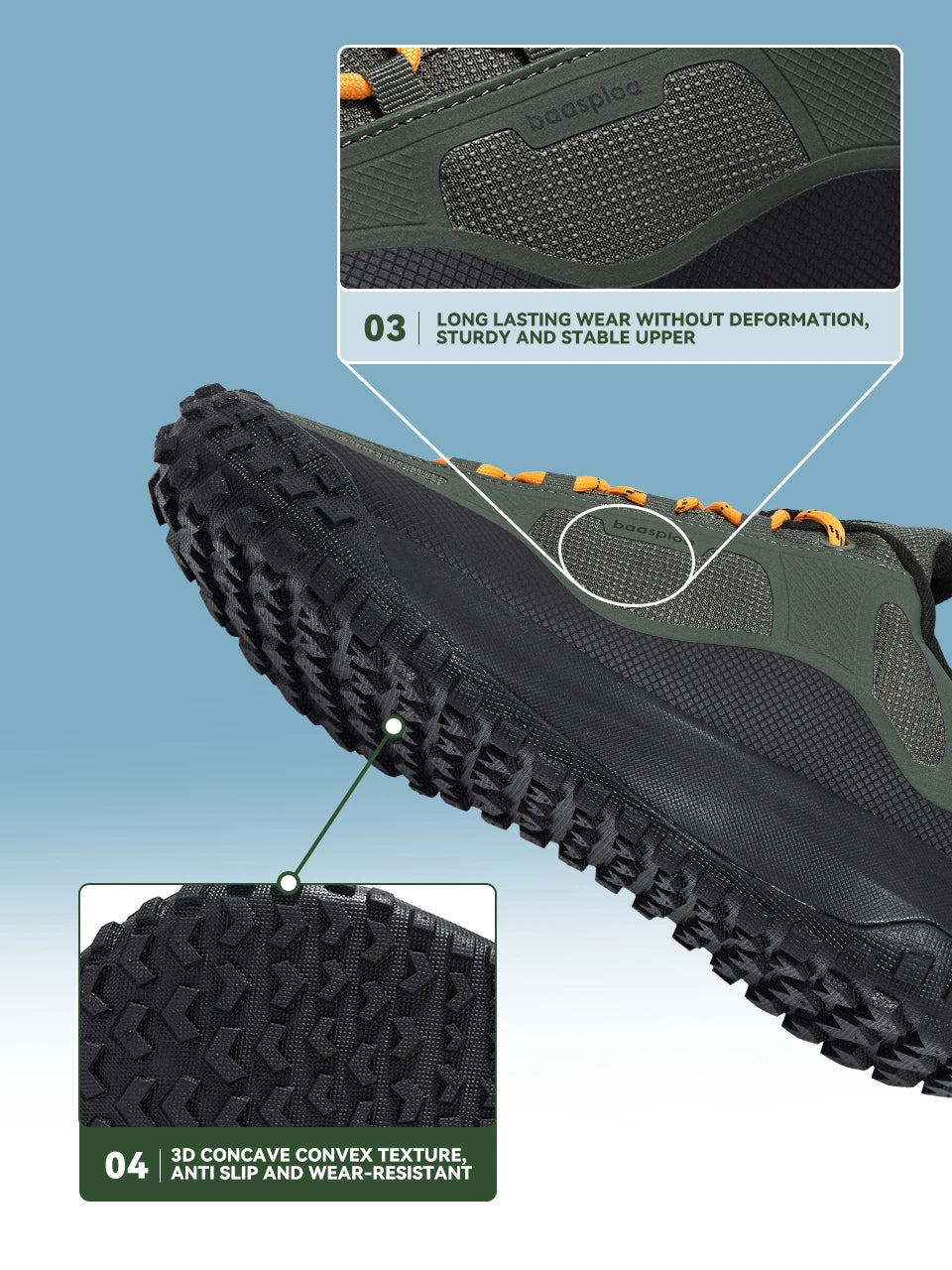 Baasploa Men Hiking Shoes High Quality Comfort Soft Waterproof Male Trekking Sneakers Resistant Non-slip Outdoor Climbing Shoes