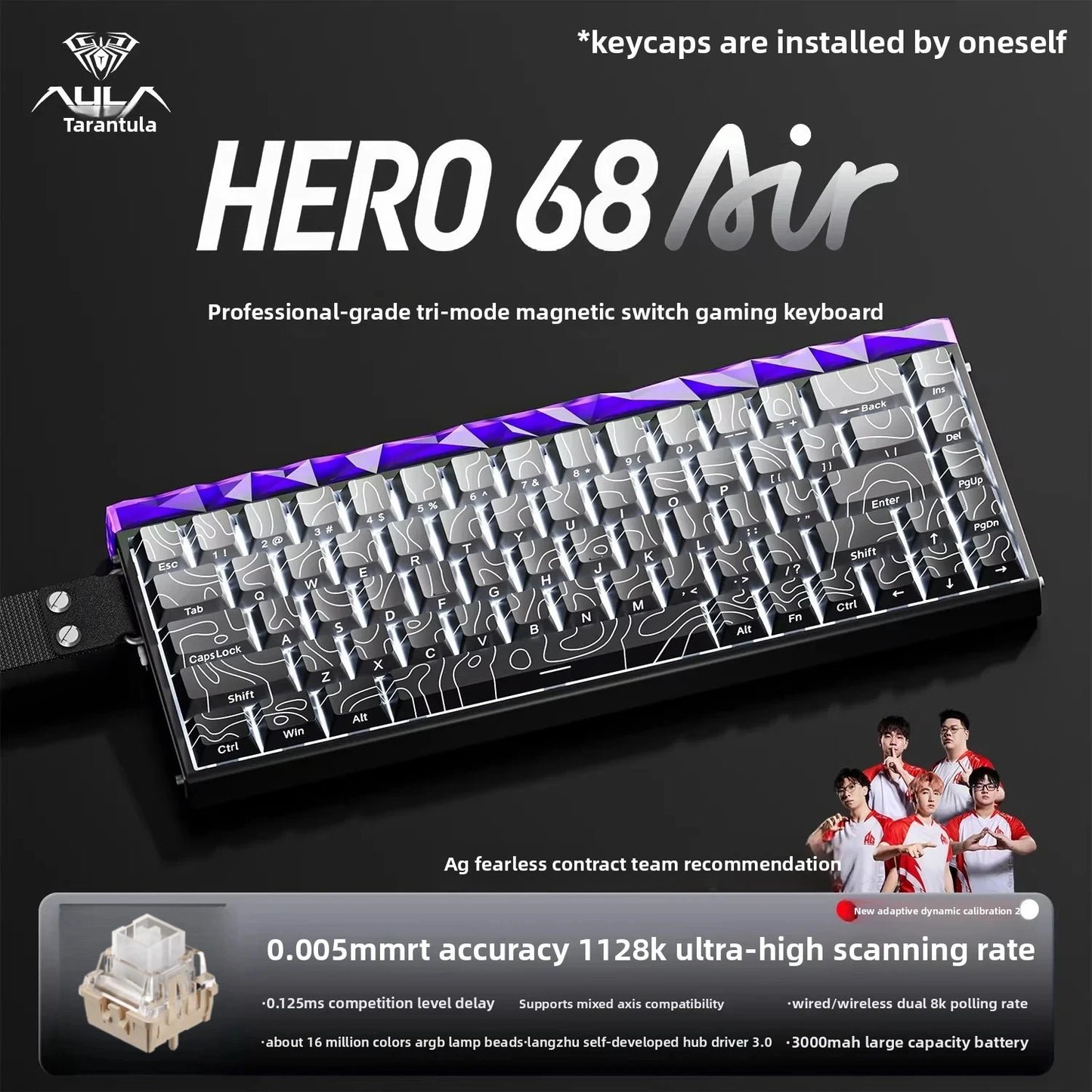 New AULA HERO68 Air 3-mode Magnetic Switch Gaming Mechanical Keyboard E-sport Custom Wired Keyboard Ergonomics Accessories