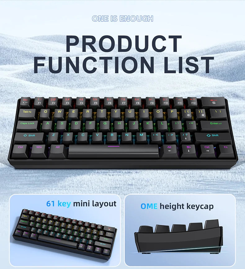 APAYADO K61 60% Mini bedraad mechanisch gamingtoetsenbord Phantom RGB, 61 toetsen, red/blue switch, ergonomisch, draagbaar voor pc/laptop