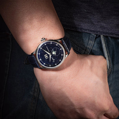 Sugess 2022 Luxury Man Watch Moonphase Blue GoldStone Dial Tianjin 2528 Movement Stainless Steel Starry Sky Limited Edition V3