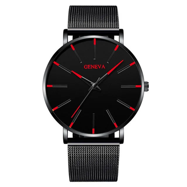 Montre pour homme – Montre à quartz de luxe, style décontracté, fine, bracelet en maille d'acier, étanche, modèle sportif