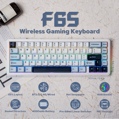 EPOMAKER x AULA F65 65% Layout Wired/Bluetooth 5.0/2.4G Wireless Hot-Swap Gasket-mounted Mechanical Gaming Keyboard for Mac/Win