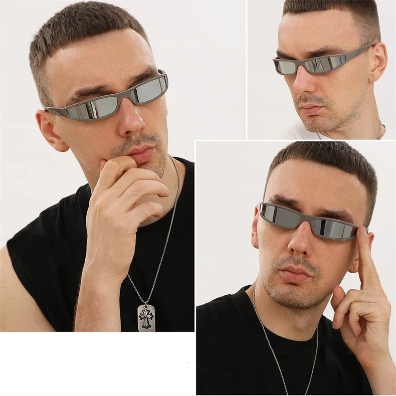 Y2k Futuristic Sunglasses Women Men Vintage Small Rectangle Frame Wrap Around Sun Glasses Punk Cool Mirror Eyewear Sports Shades