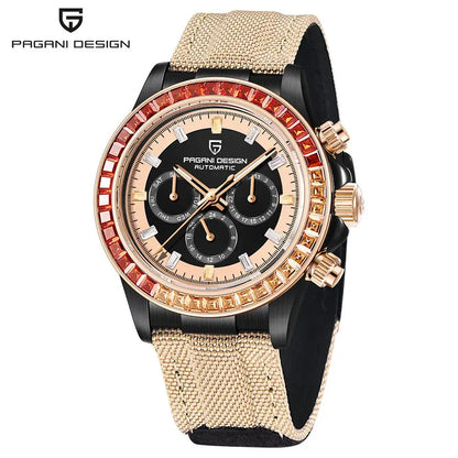 PAGANI DESIGN Luxury Men's Mechanical Watch 40mm Multifunctional timing watch Rainbow Bezel Sapphire Glass Men's Watches PD1732