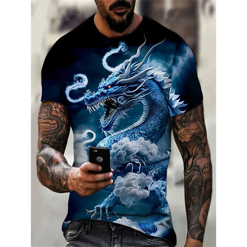 Sárkány-főnix mintás póló férfiaknak, állatmotívumos, 3D-nyomtatott pólók, nyári, alkalmi, rövid ujjú, kerek nyakú, oversize utcai pólók, felsők