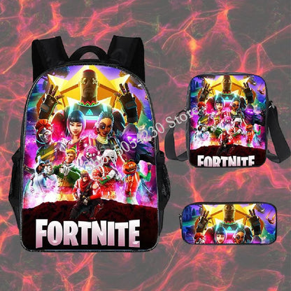 Fortnited 3PCS Backpack for Boys Victory Game 16 Inch Water Resistant Preschool Knapsack Cool Elementary School Backpacks