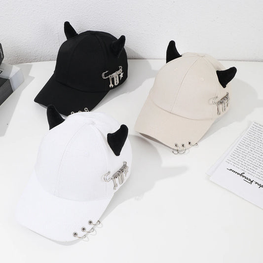 Fashion personality metal hoop brooch decorated hip hop wind horn baseball cap outdoor casual fun hat