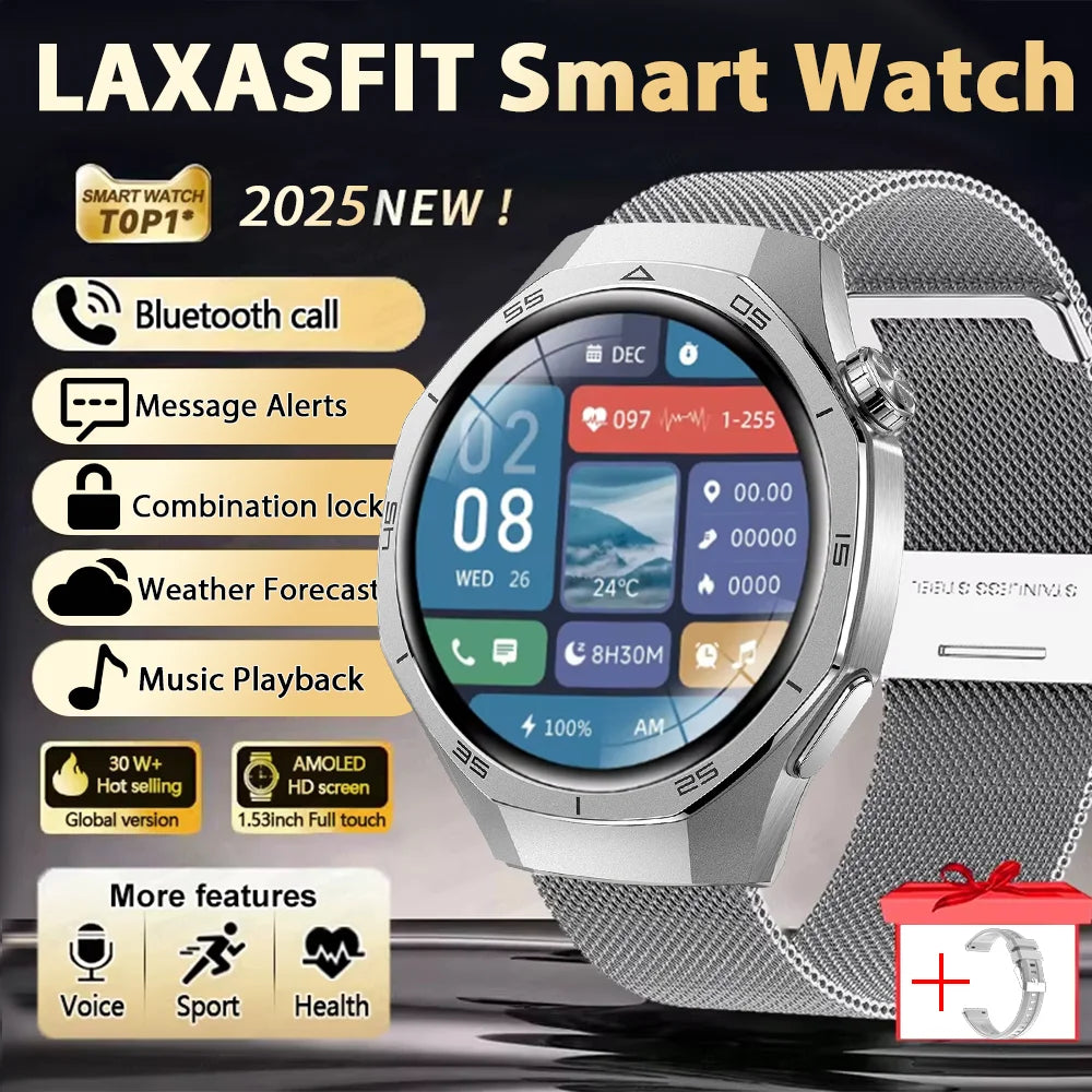 LAXASFIT 2026 New Smart Watch Men's 1.52 HD Screen Bluetooth Talk Heart Rate Monitor Men Women NFC Outdoor Sports Smart Watch