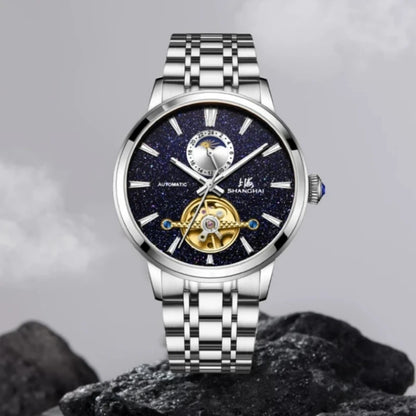 Shanghai Watch Flywheel Men's Watches Calendar Starlight Dial Automatic Mechanical Wristwatch 316L Stainless Steel Clock S8609