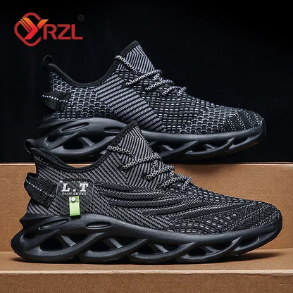 YRZL Men's Sport Shoes Breathable Lightweight Sneakers Outdoor Mesh Black Running Shoes Athletic Jogging Tennis Walking Shoes
