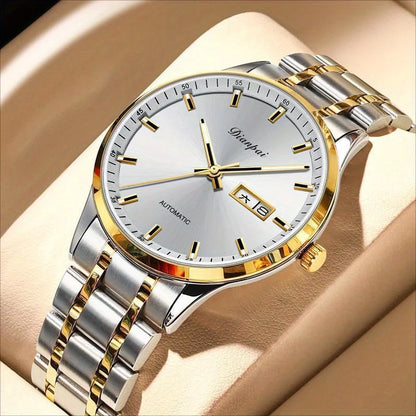 Relógio mecânico automático para homem Dianpai – Modelo de luxo, mostrador luminescente, design clássico e minimalista, em aço inoxidável, estanque, com calendário e indicação do dia da semana