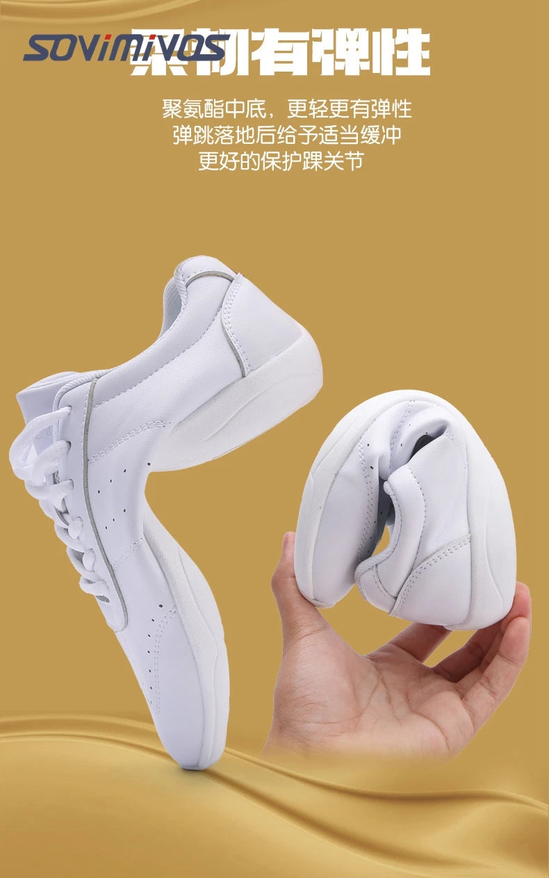 Women Dance Shoes Lightweight Flat Athletic Shoes Competitive Aerobic Gymnastics Shoes Fitness Sports Shoes White Dance Sneakers