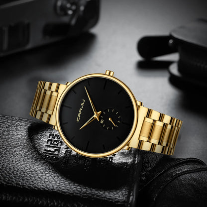 Orologio da uomo CRRJU – Orologio da polso in acciaio inossidabile, stile casual e lussuoso, impermeabile, orologio sportivo al quarzo da uomo