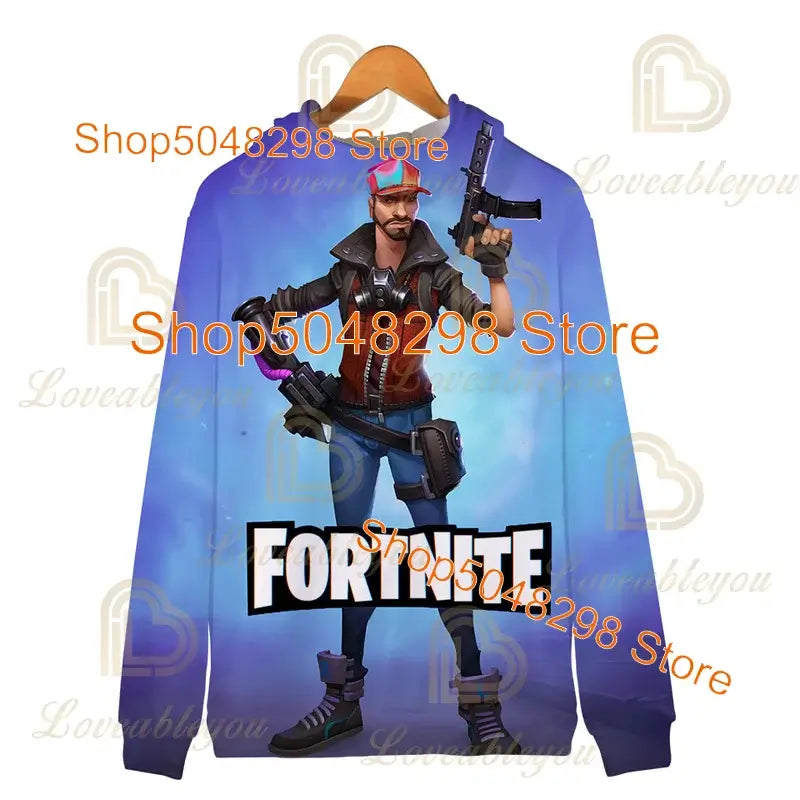 Суитшърт с качулка и цип за възрастни и деца Fortnite, 3D принт, геймърски модел за момчета и момичета, Harajuku, дълги ръкави, облекло за тийнейджъри