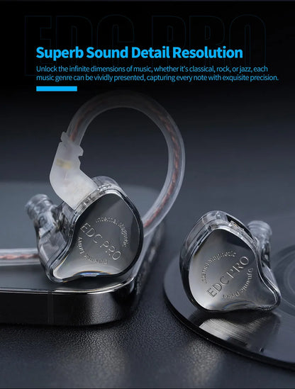 KZ EDC Pro Wired In-Ear Earphones with Large Dynamic Drivers, HiFi Monitor Bass Earphones, Detachable Cable, Noise Isolating Wired Headphones with Microphone