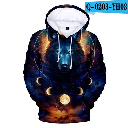 Cool Space Galaxy Wolf Hoodie Hoodies Men Bright Wolf Fashion Handsome Wolf Hoddies Spring Autumn Pullovers Sweatshirts Sweat