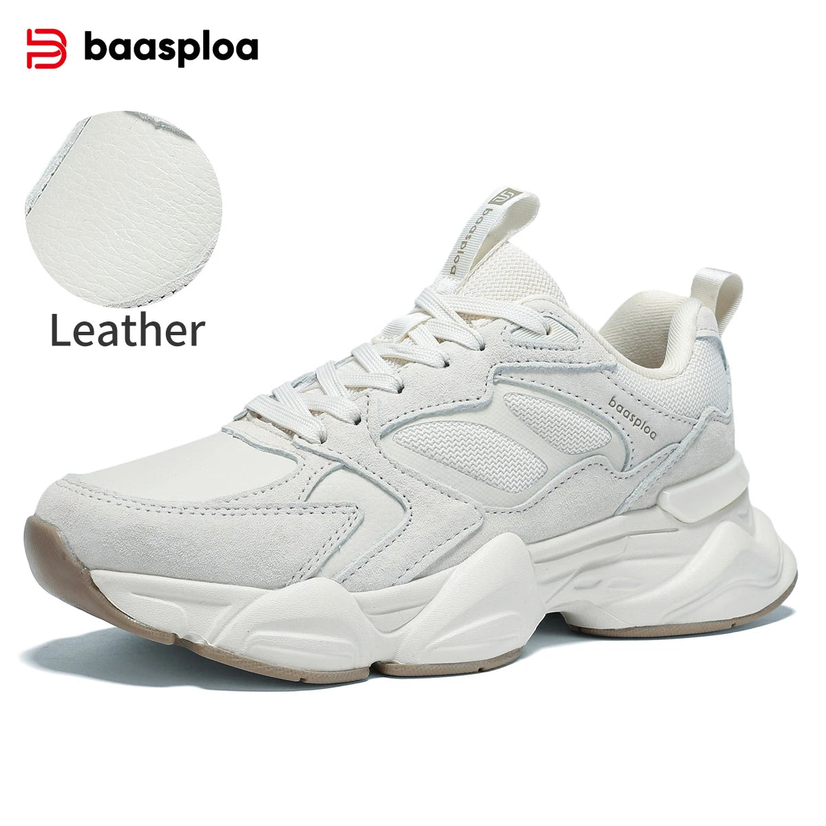 Baasploa Women Walking Shoes Lightweight Mesh Breathable Sport Shoes Comfort Soft Female Leather Height Increase Casual Sneakers