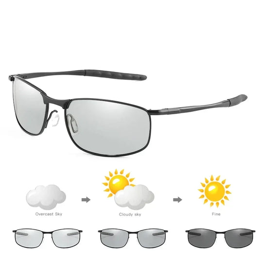 Photochromic Men Polarized Sunglasses Male Metal Square Glasses Driving Sun Glasses UV400 Outdoor Sports Cycling Goggles