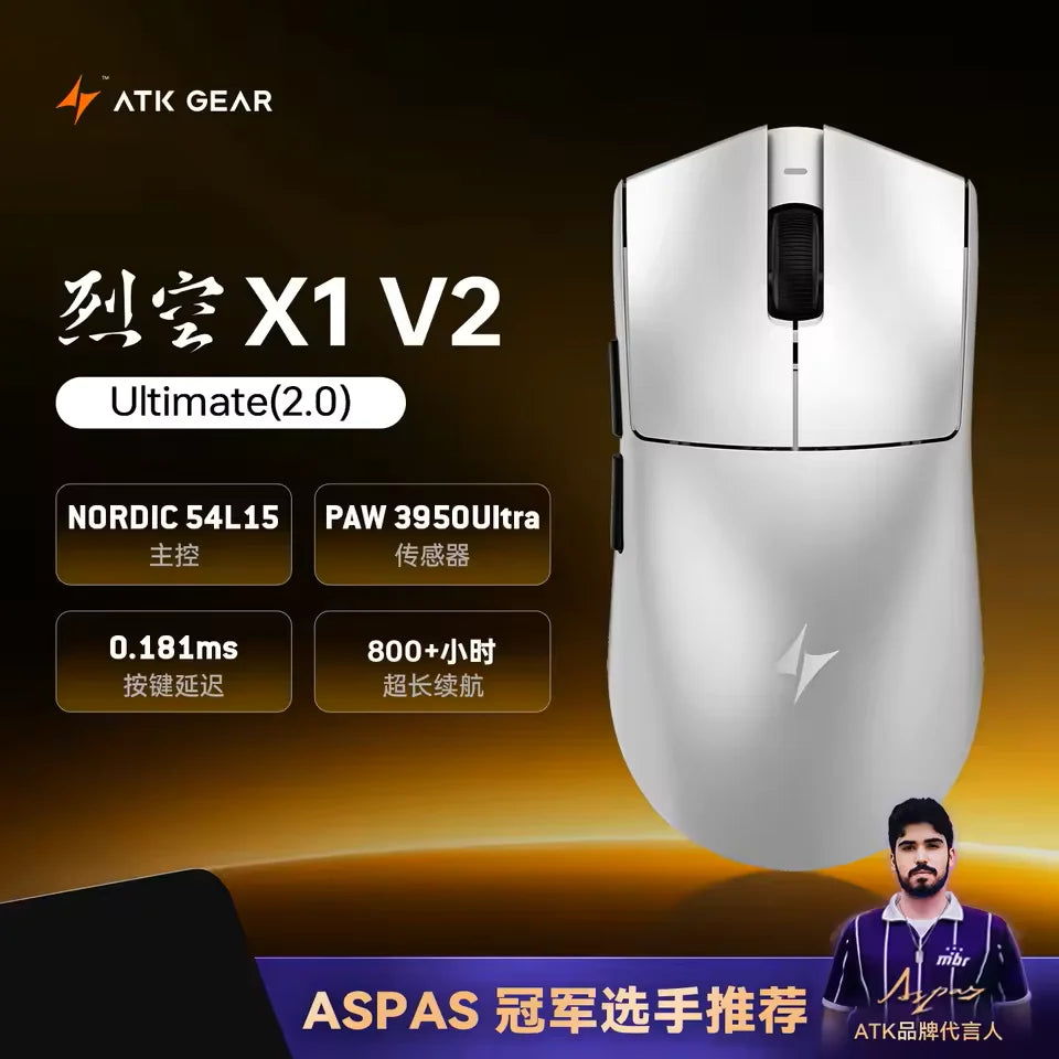 Brezžična miška ATK Blazing Sky X1 V2 Ultimate Dual Mode, lahka, PAW3950, Ultra Dual 8K HZ, nizka zakasnitev, prilagojena ergonomska zasnova