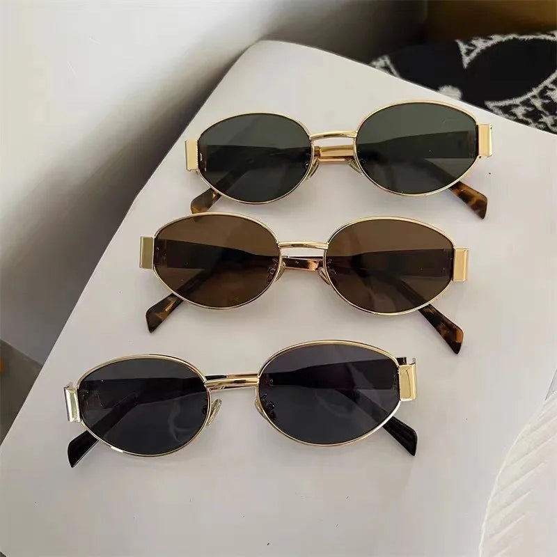 New Small Oval Women Sunglasses Trendy Luxury Design Metal Frame Shades UV400 Eyewear for Female Classic Vintage Sun Glasses