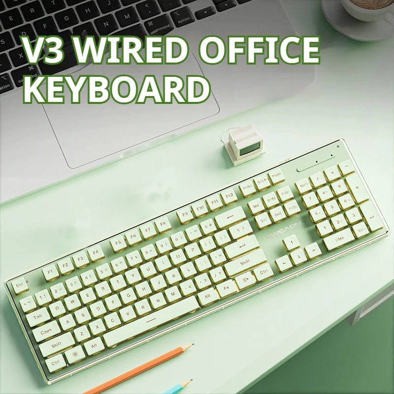 EWEADN V3 Wired Silent Office & Gaming Keyboard, Film Key Design, Ergonomic, for Windows/Laptop/PC/Desktop, E-sports Accessory