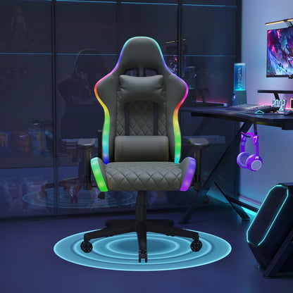 Ergonomic Gaming Chair with Massage Function, RGB LED, 90-135 Degree Recline,Up to 130kg,Office Chair, Premium Leather,Black