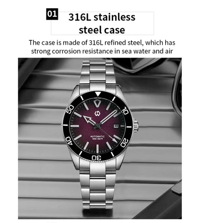 Upgraded Model 9017 Automatic Watch Mechanical 3D Dimensional Luminous Watch Needle Ceramic Bezel 150 Meters Waterproof Diving