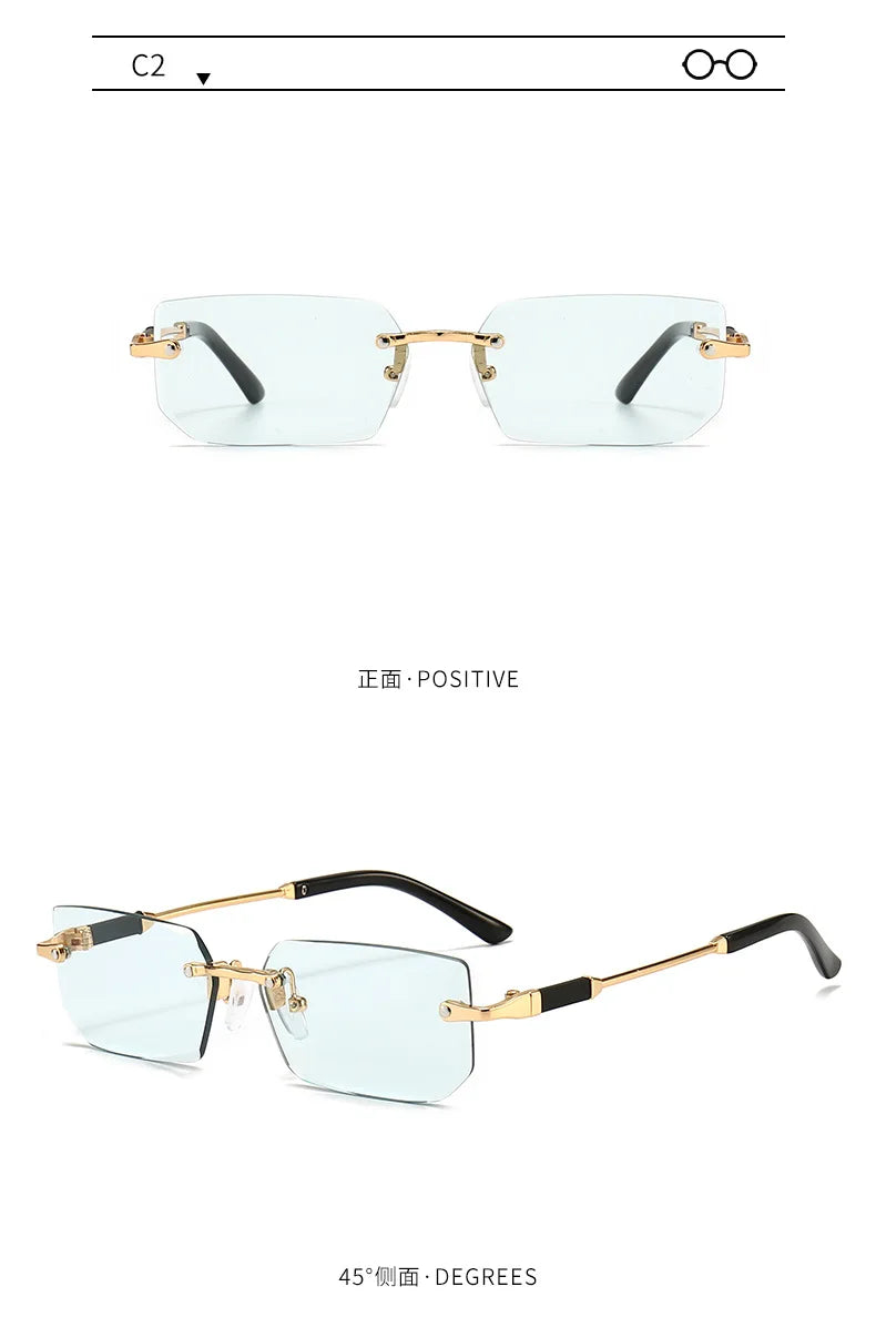 Fashion Rimless Rectangle Sunglasses Popular Women Men Shades Small Square Sun Glasses For Female Male Summer Traveling