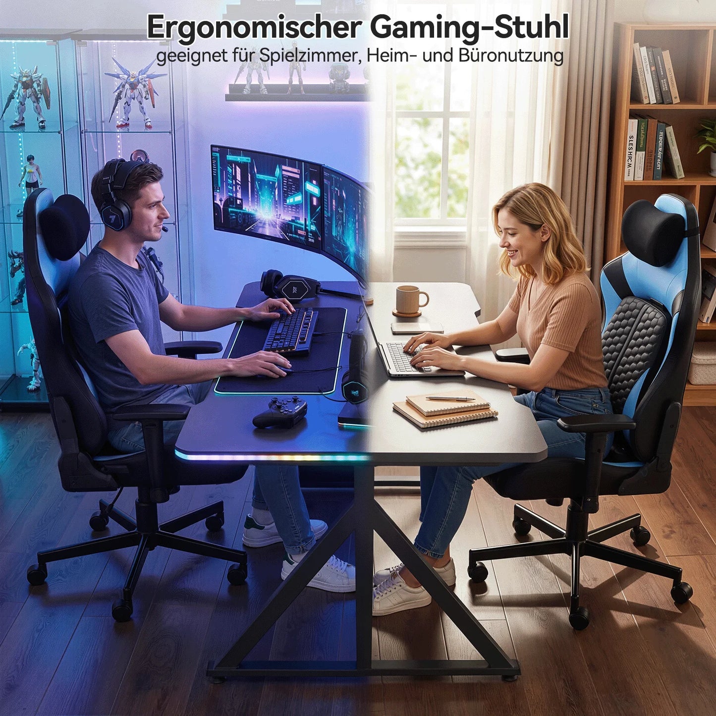 Devoko Gaming chair with 6-35 ° adjustable lumbar support, thickened and wide seat cushion, ergonomic desk chair
