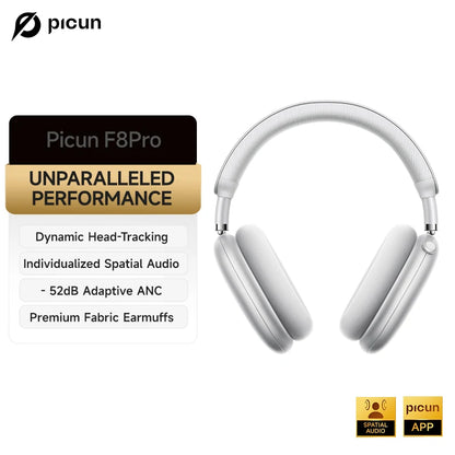 Picun F8 Pro ANC Kabellose Kopfhörer mit Head Tracking, 3D Spatial Audio, -52dB ANC, HIFI Bluetooth-Headset, ENC HD-Mikrofon, niedriger Latenz und App
