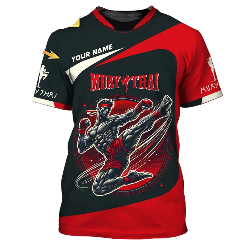 Cool ny Muay Thai-grafisk T-shirt til mænd, 3D-print med tiger- og dragemotiv, personlighed, tilpasset navn, T-shirt til sommer, træning og fitness