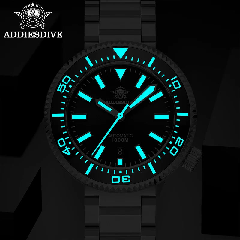 Orologio da immersione di lusso da uomo ADDIESDIVE, impermeabile fino a 1000 m, con vetro zaffiro e quadrante luminescente – Orologio meccanico a carica automatica