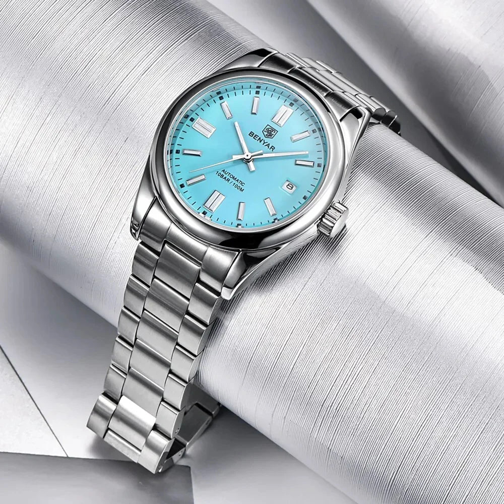 BENYAR 39mm Automatic Mechanical Watch Seagull Movt Men Stainless Steel 100M Waterproof Clock BWG-9 Luminous Reloj Hombre