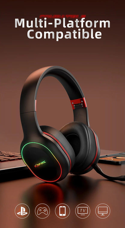 Kofire UG-05 Wireless Gaming Headset with Mic, RGB Lights, 2.4G Bluetooth 5.0 Gaming Headphones for PS5 PS4 PC Switch