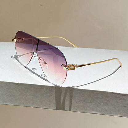Women's Oversize Rimless One-Piece Shield Sunglasses Fashion Gradient Sun Glasses Alloy Sexy Driving Shades men punk shades