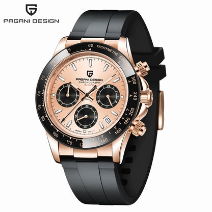 PAGANI DESIGN 1664 Luxury Automatic Mechanical Men's Watch VK63 movement AR Sapphire Crystal Rubber 100m Waterproof Men's Watch