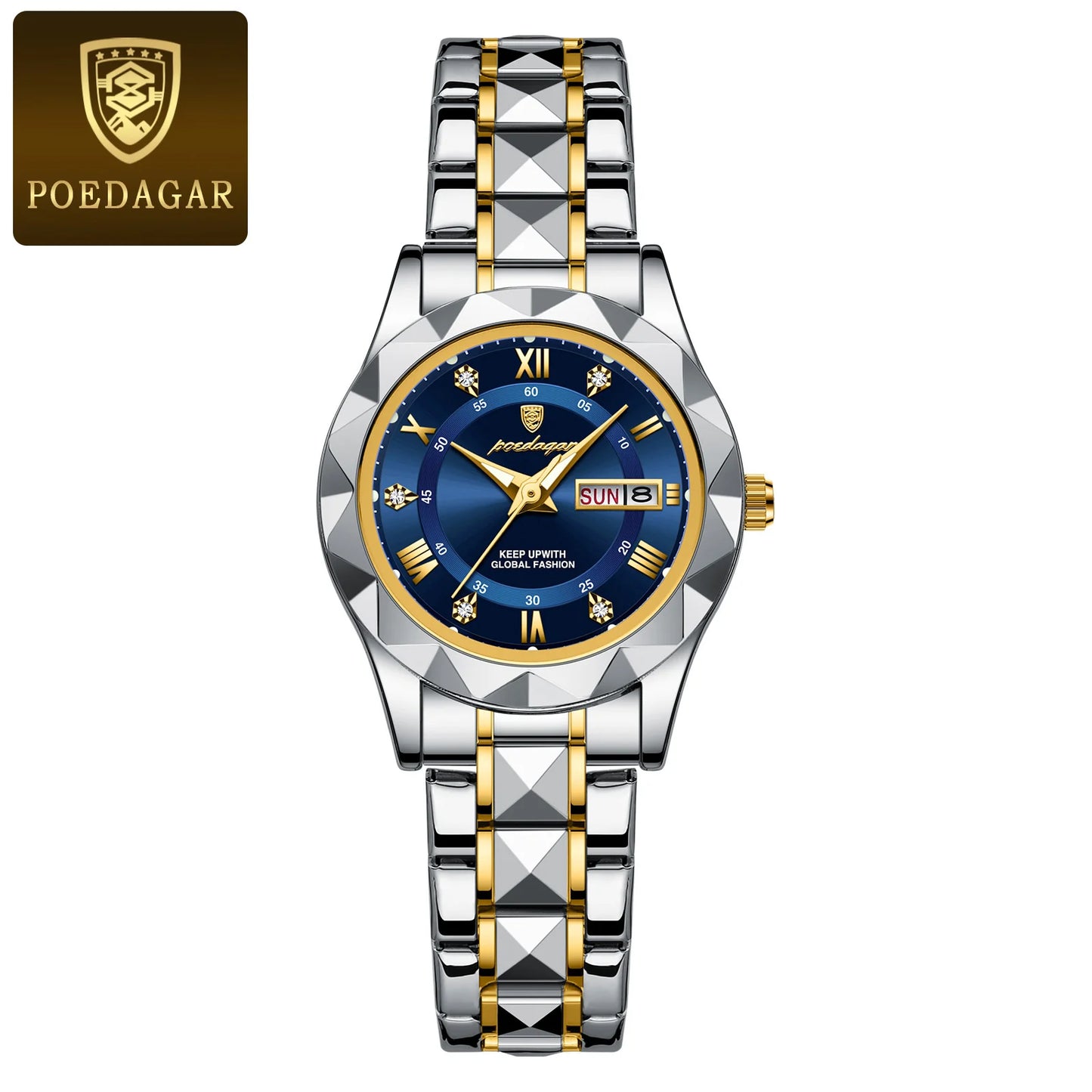 POEDAGAR Top Luxury Watches For Women Stainless Steel Week Date Woman Wristwatch Luminous Waterproof Fashion Quartz Ladies Watch