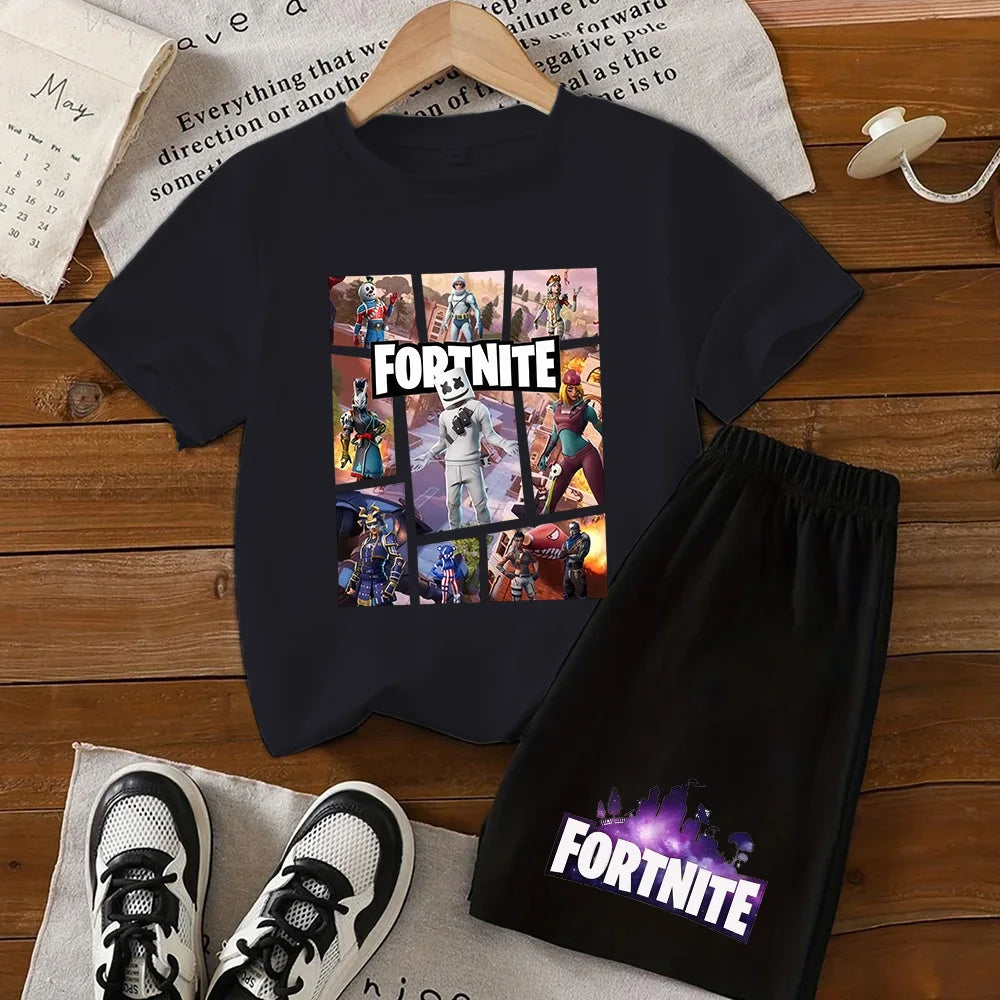 FortnitesT-shirt Shorts for Boys Girl Tee Pants Set Summer 2pcs Children Clothing Tops T-shirts Fortress Night Print Tees Gift
