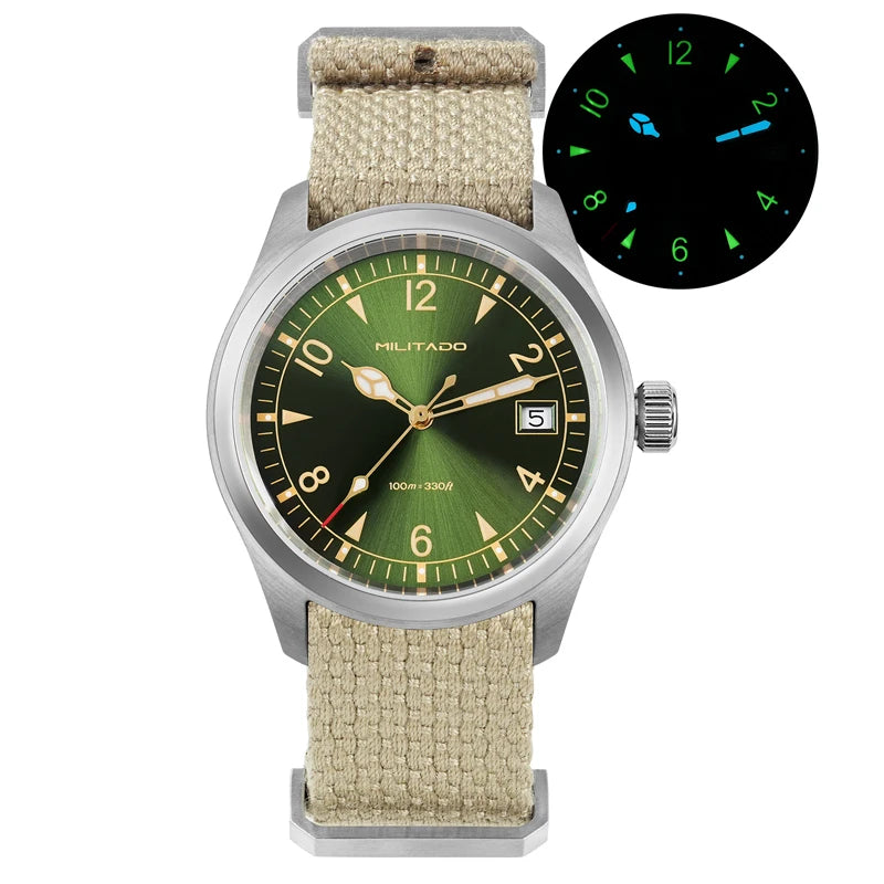 Militado ML08 Vintage Quartz Watch Ronda 515 Movement Ar Sapphire Mirror 38Mm Wrist Watch Date Super Luminous Waterproof Watches