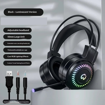 Casque de jeu filaire Paw Hunter T9 avec microphone et éclairage RGB, son surround virtuel 7.1, casque supra-auriculaire pour PC, ordinateur portable et jeux.